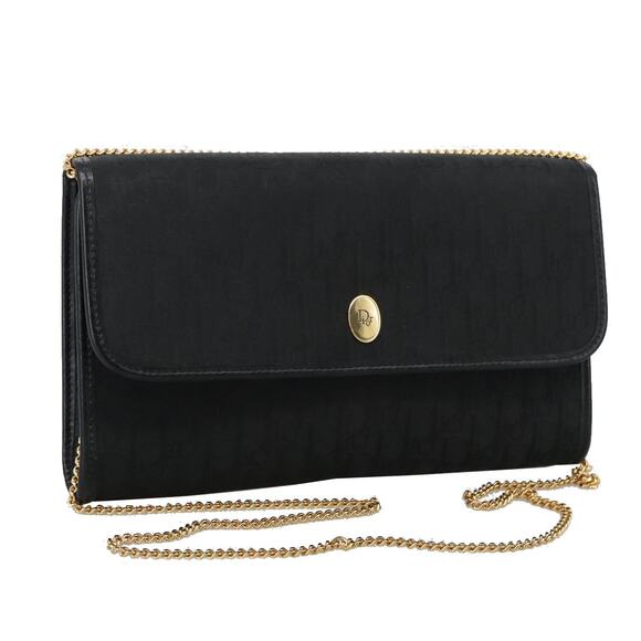 DIOR Trotter Canvas Chain Shoulder Bag Black Gold - Picture 1 of 12